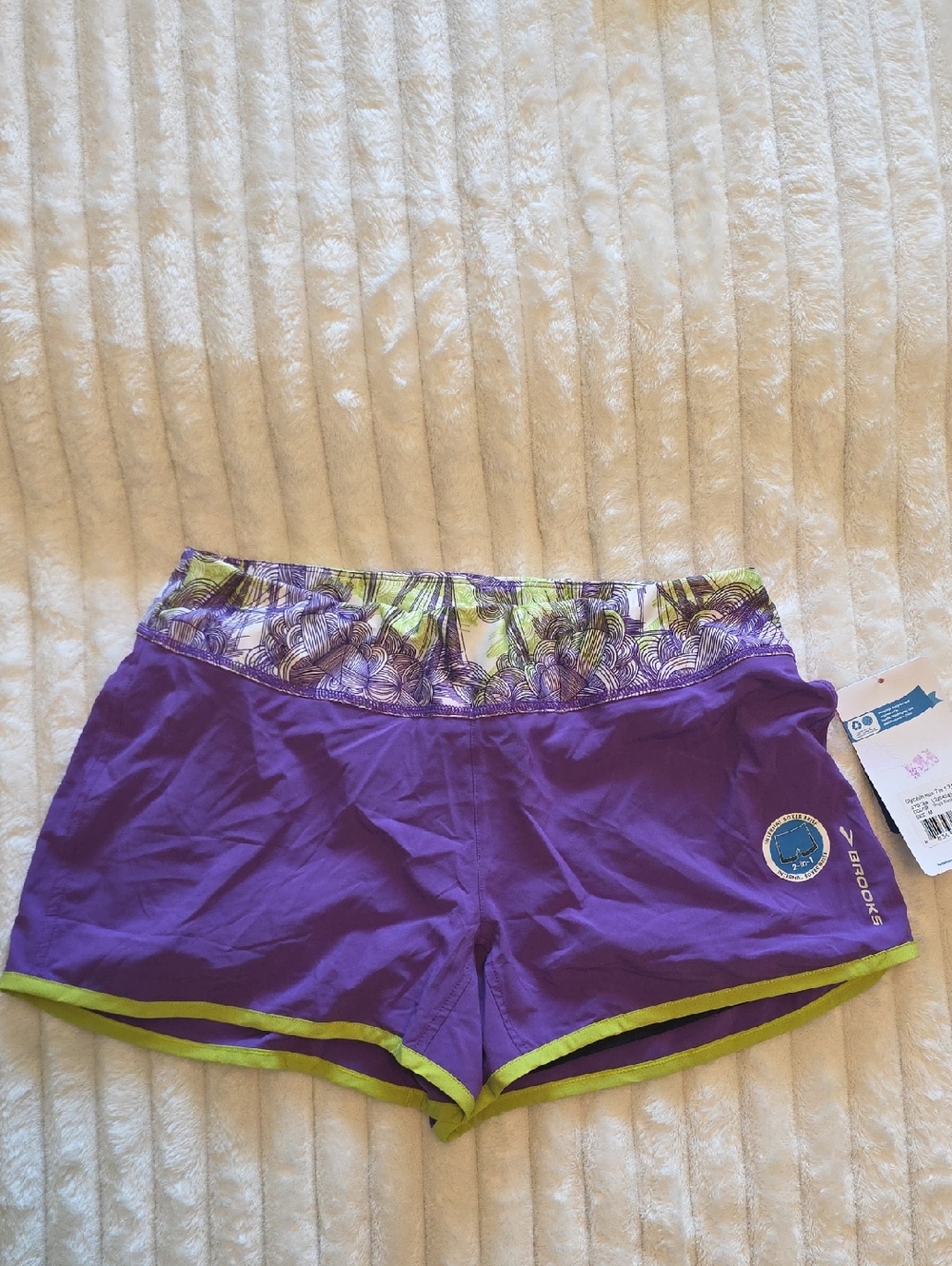Brooks Purple Women's Athletic Shorts‎ with Lime Accents